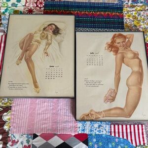 Vintage Pin-Up Art Prints - Cream and Pink1948 Varga Girl Pin-Up Calendar Pages